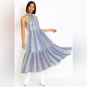 BLACKMILK All A Blur HALTER MIDAXI DRESS! Pastel Sheer Lined Colorful
